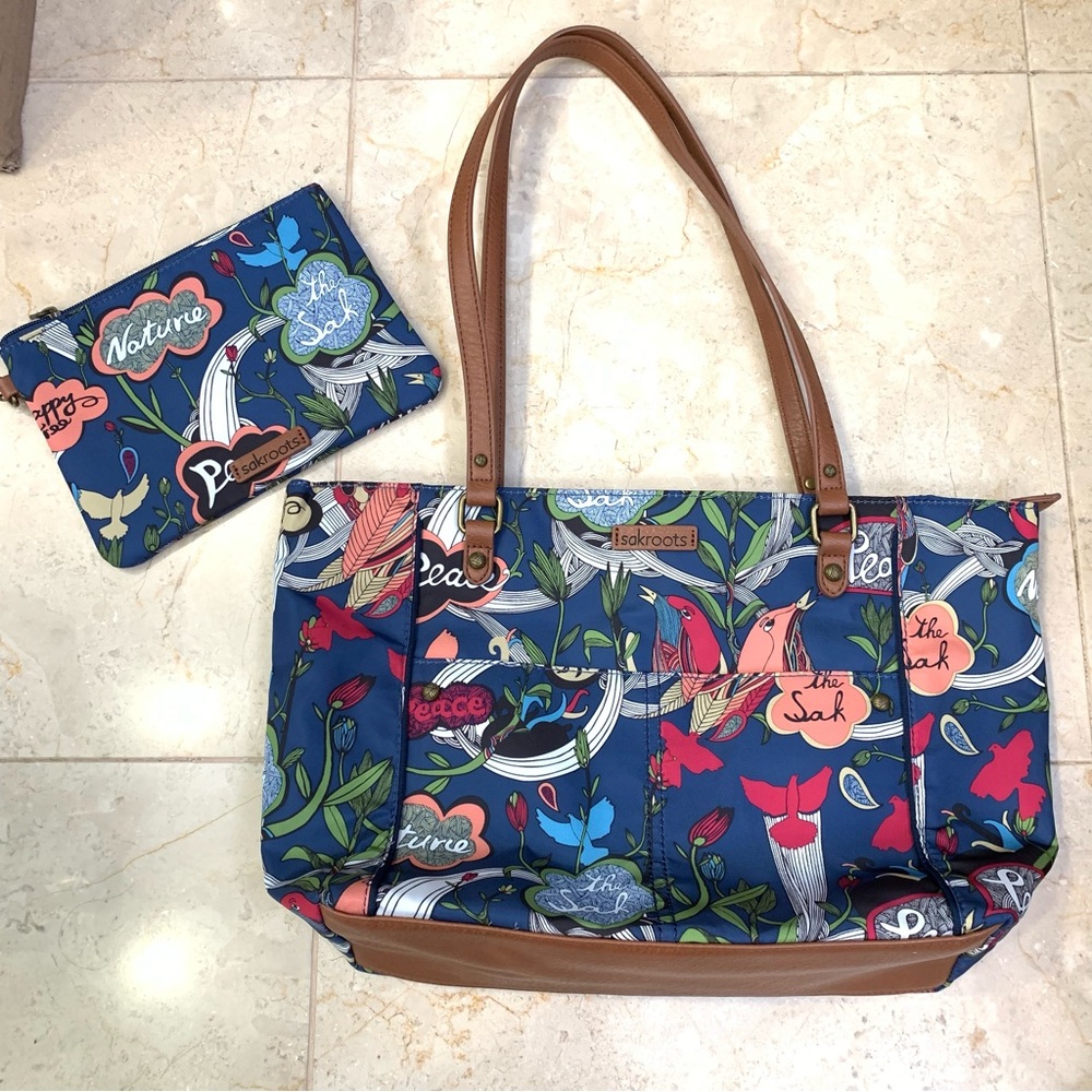 Sakroots Artist Circle River Peace Tote Bag w/Zipper Pouch